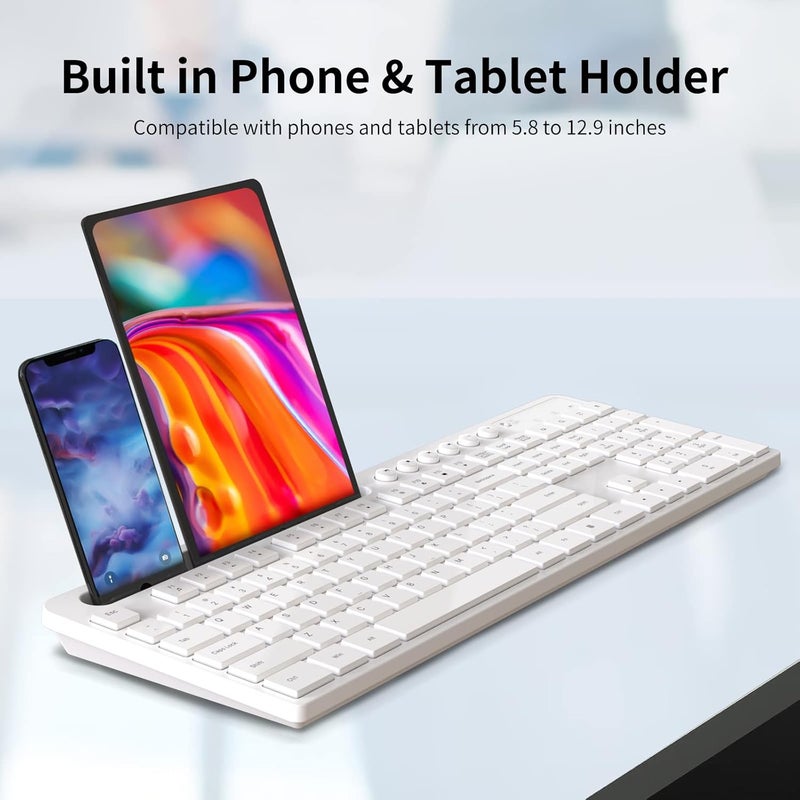 MARVO Wireless Keyboard and Mouse Combo, 2.4G Ergonomic Wireless Computer Keyboard with Phone Tablet Holder, Silent Mouse with 6 Button, Compatible with MacBook, Windows (White) - Image 3